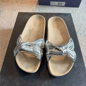 Loeffler Randall Silver Sandals with Bow Detail